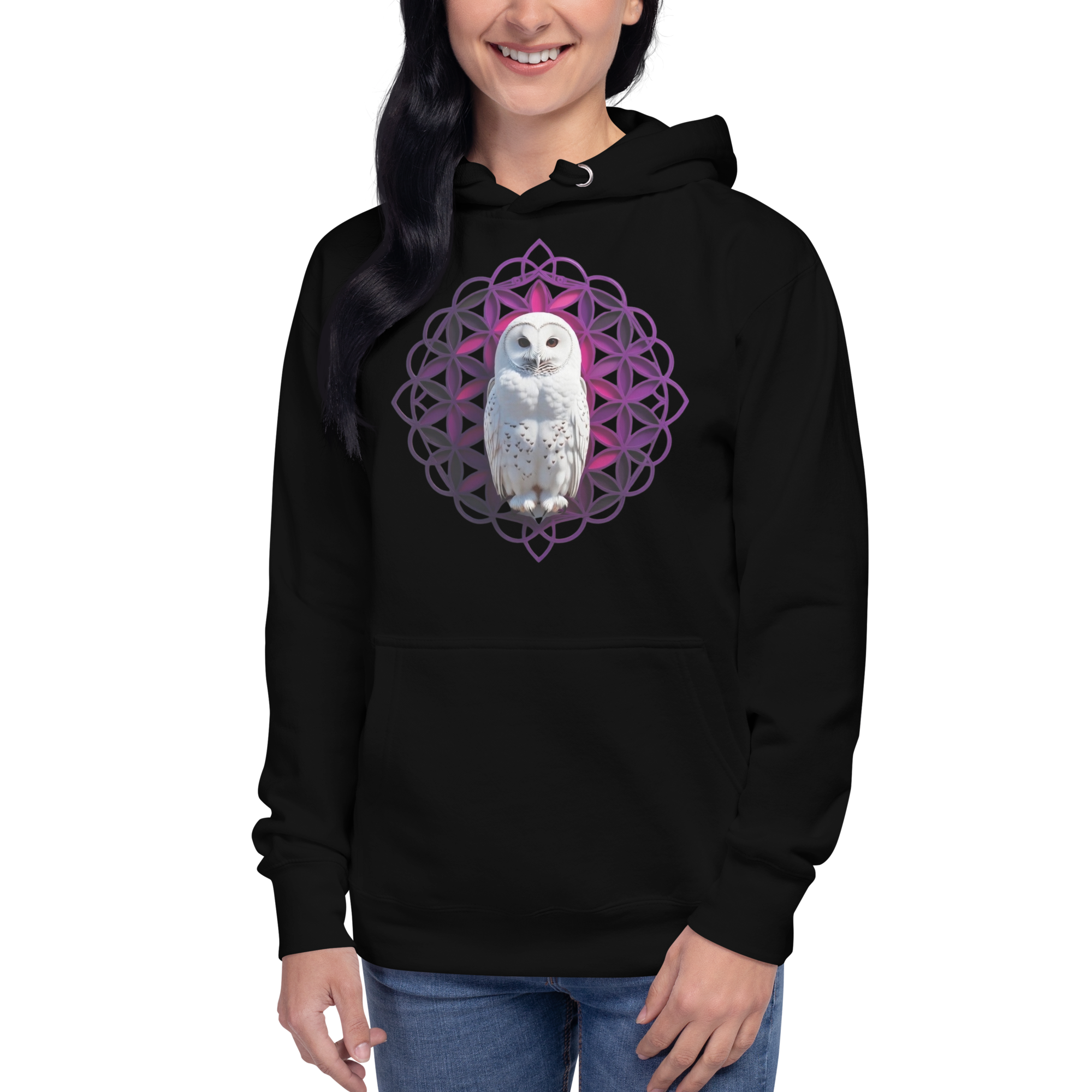 Pink Owl Sacred Geometry | Flower Of Life Hoodie (Heavy Blend)
