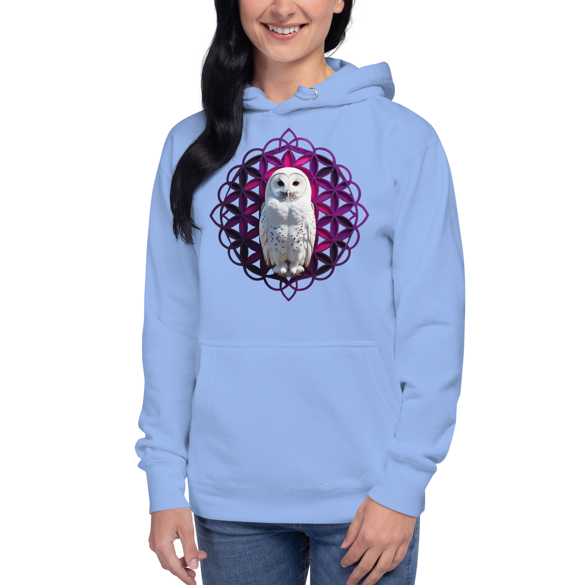 Pink Owl Sacred Geometry | Flower Of Life Hoodie (Heavy Blend)
