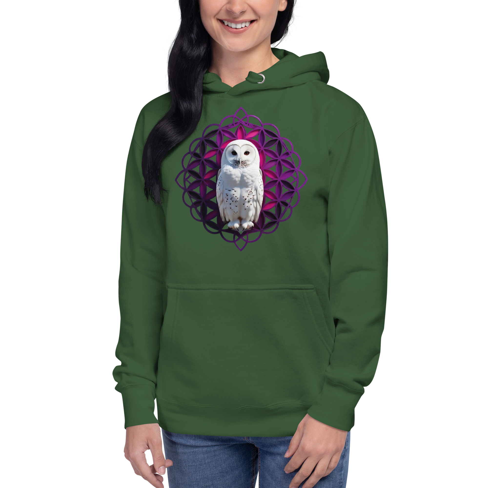 Pink Owl Sacred Geometry | Flower Of Life Hoodie (Heavy Blend)