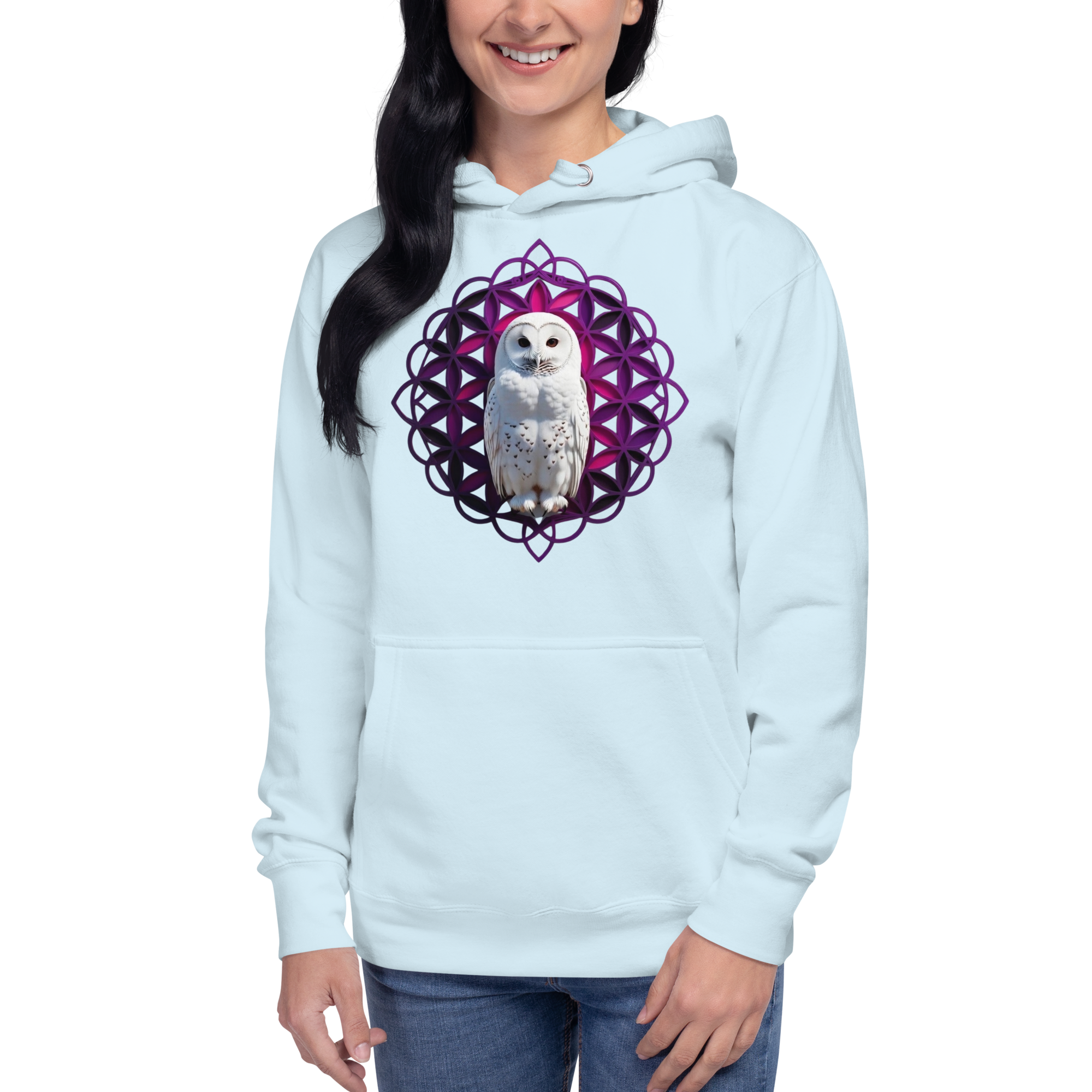 Pink Owl Sacred Geometry | Flower Of Life Hoodie (Heavy Blend)