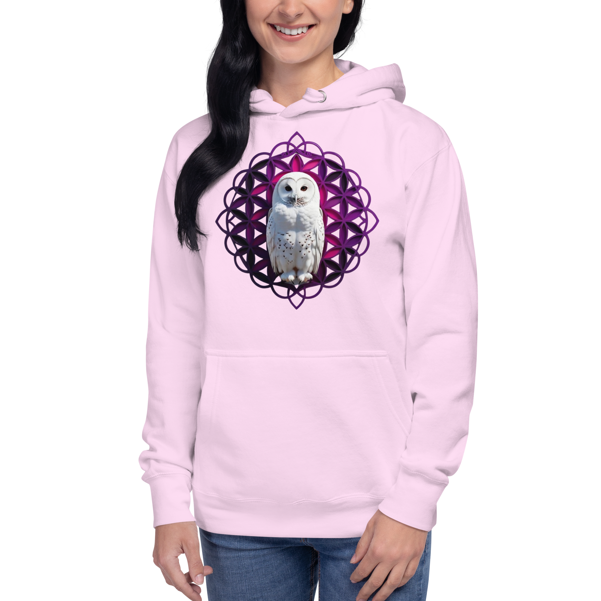 Pink Owl Sacred Geometry | Flower Of Life Hoodie (Heavy Blend)