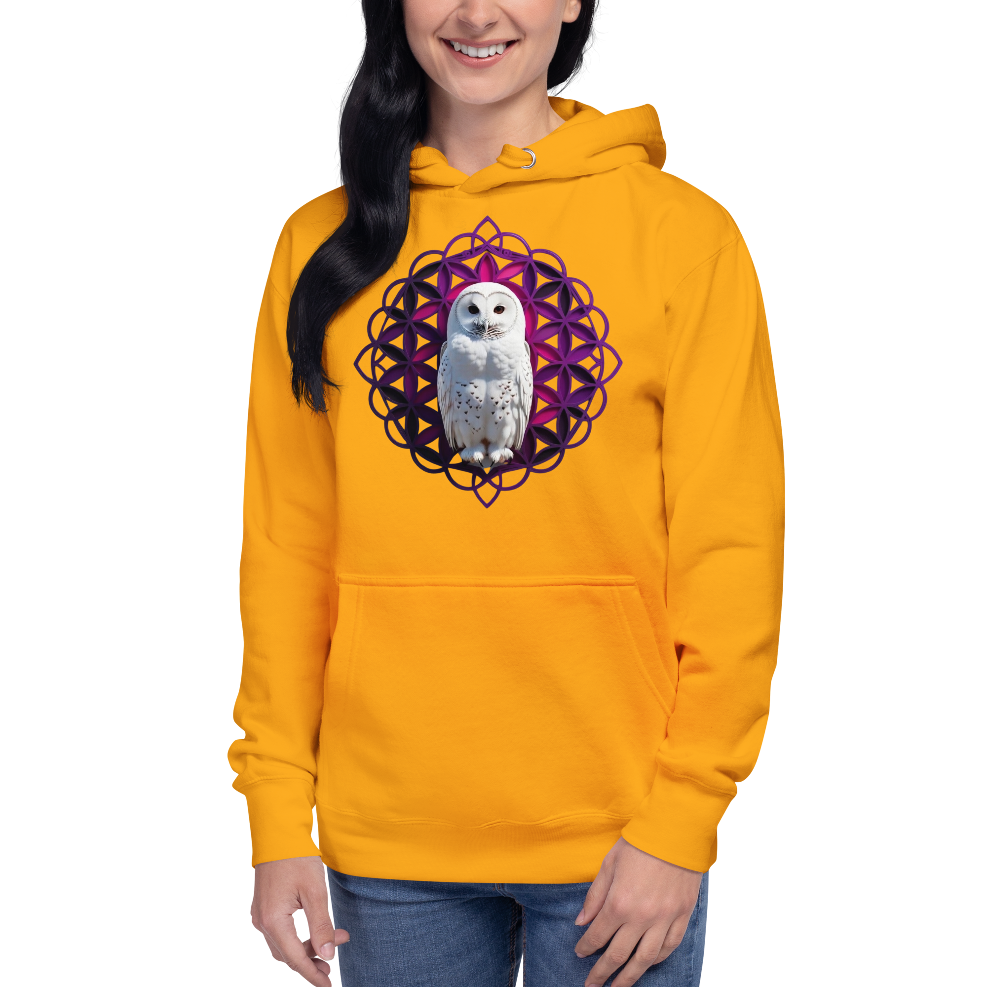 Pink Owl Sacred Geometry | Flower Of Life Hoodie (Heavy Blend)