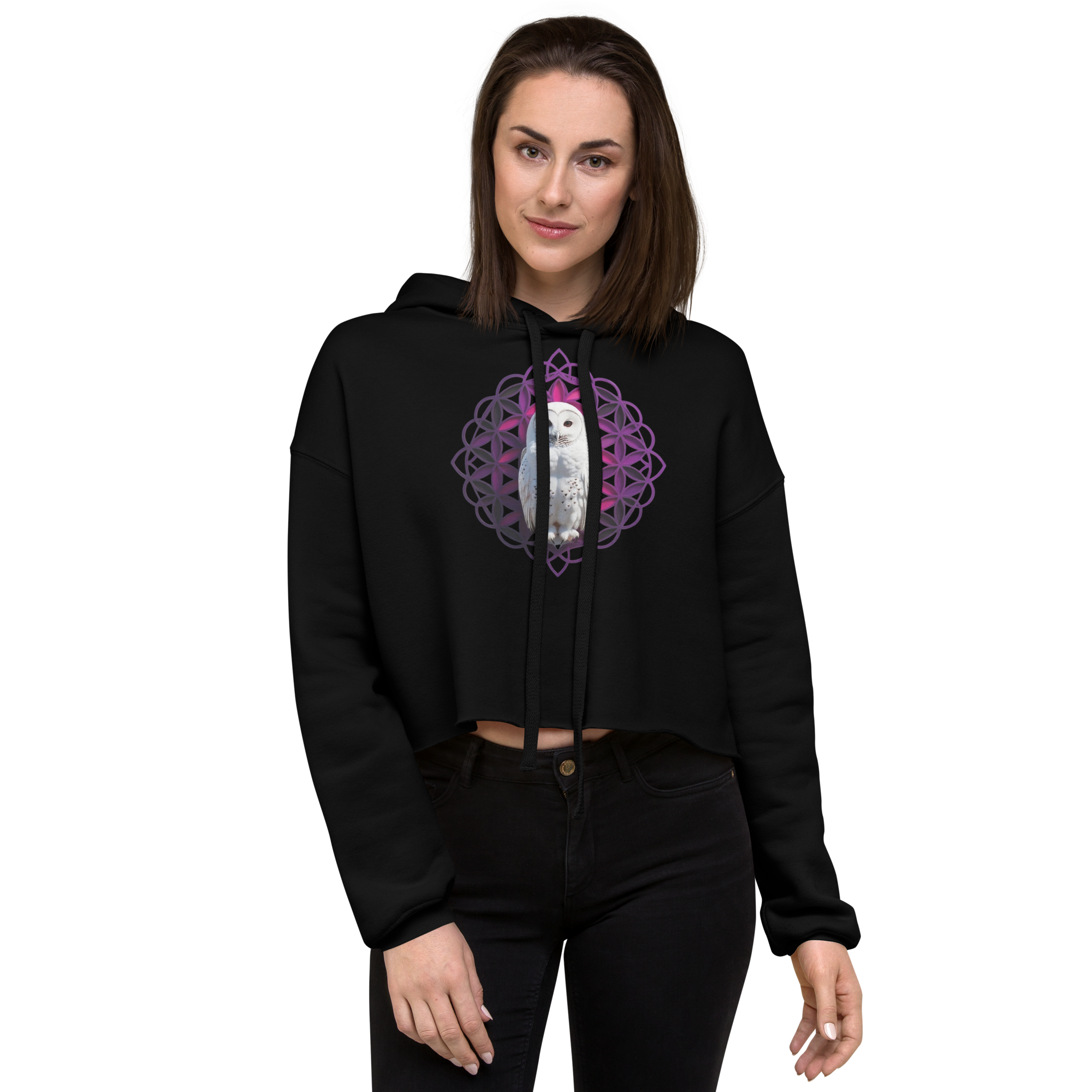 Owl Sacred Geometry Crop Hoodie | Third Eye Wisdom & Intuition